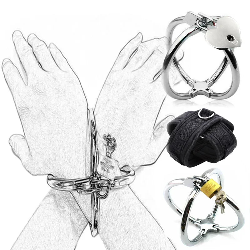 Metal steel and nylon crossed wrist cuffs