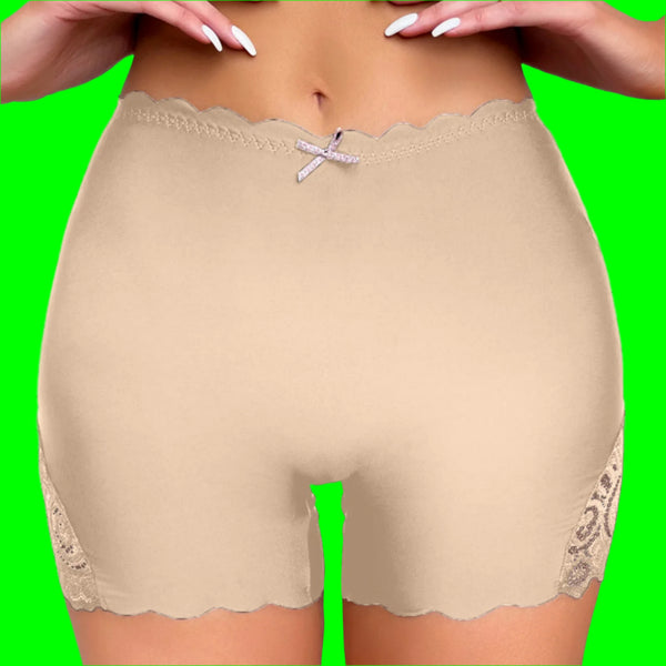 Soft Seamless Shorts with Ice Silk Lace Edge